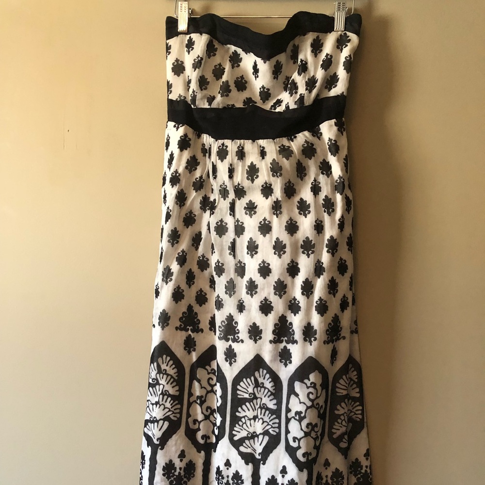 Anthropologie Black and White Strapless Midi Dress